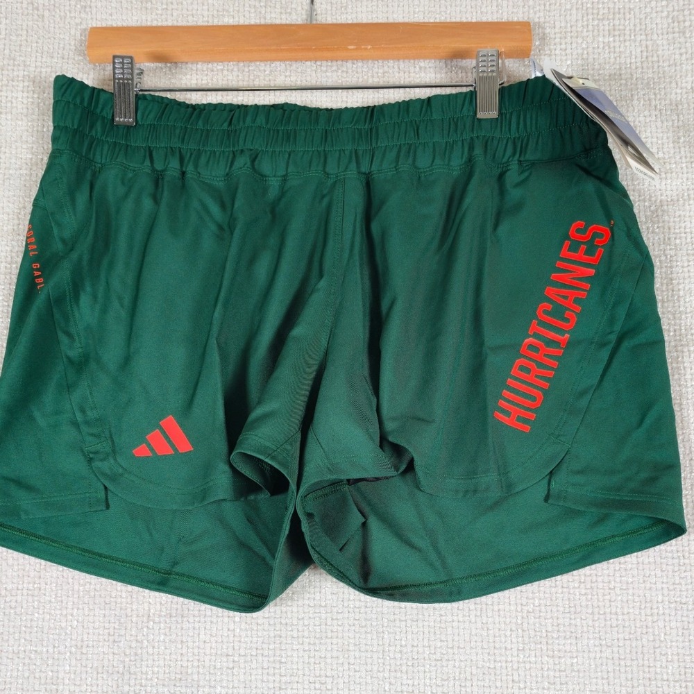NWT Adidas Miami Hurricanes AEROREADY Women's Running Shorts Green Sz Medium